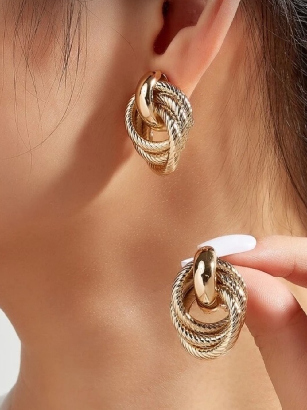 Gold-Tone Twisted Rope Knot Hoop Earrings